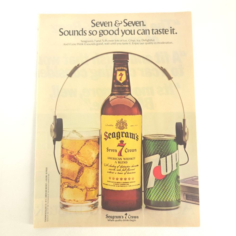 Vintage Seagram's 7 Crown & 7UP Print Ad Advertisement Whiskey Promo Wall Decor